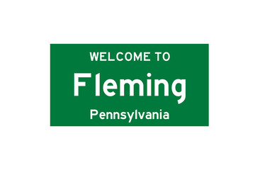 Fleming, Pennsylvania, USA. City limit sign on transparent background. 