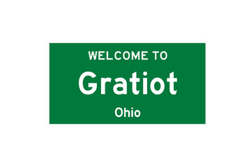 Gratiot, Ohio, USA. City limit sign on transparent background. 