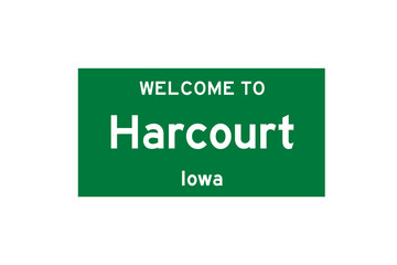 Harcourt, Iowa, USA. City limit sign on transparent background. 
