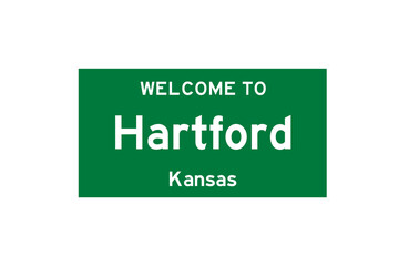 Hartford, Kansas, USA. City limit sign on transparent background. 