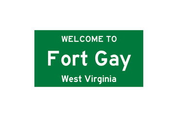 Fort Gay, West Virginia, USA. City limit sign on transparent background. 