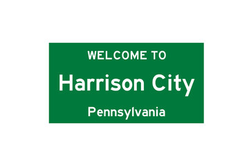 Harrison City, Pennsylvania, USA. City limit sign on transparent background. 