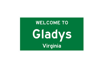 Gladys, Virginia, USA. City limit sign on transparent background. 