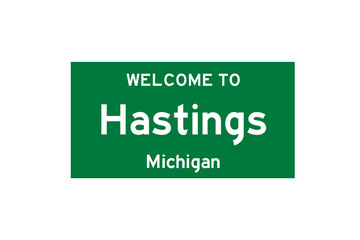 Hastings, Michigan, USA. City limit sign on transparent background. 