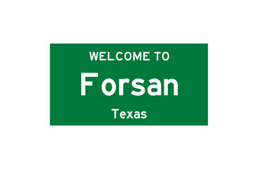 Forsan, Texas, USA. City limit sign on transparent background. 