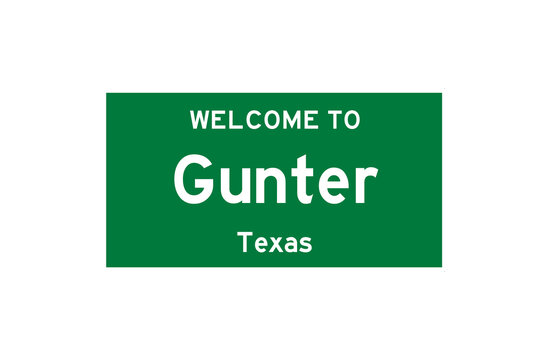Gunter, Texas, USA. City limit sign on transparent background. 