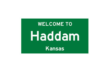 Haddam, Kansas, USA. City limit sign on transparent background. 