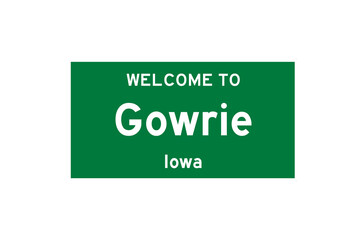 Gowrie, Iowa, USA. City limit sign on transparent background. 
