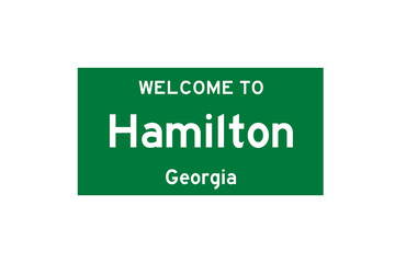 Hamilton, Georgia, USA. City limit sign on transparent background. 