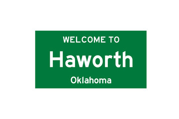 Haworth, Oklahoma, USA. City limit sign on transparent background. 