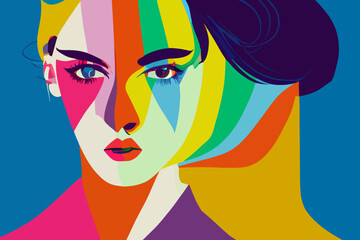 Girl expresses tolerance towards lgbtq+ pride, rainbow paraphernalia, illustration, coloured hair