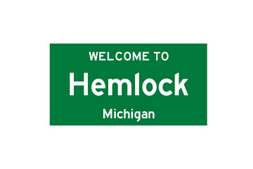 Hemlock, Michigan, USA. City limit sign on transparent background. 