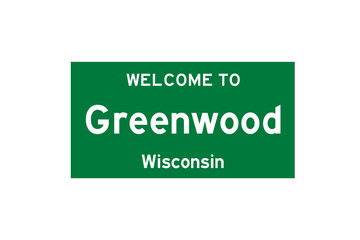 Greenwood, Wisconsin, USA. City limit sign on transparent background. 