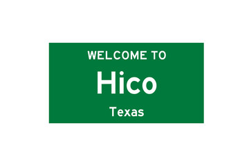 Hico, Texas, USA. City limit sign on transparent background. 