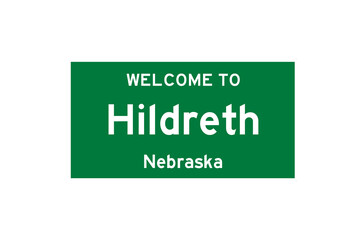 Hildreth, Nebraska, USA. City limit sign on transparent background. 