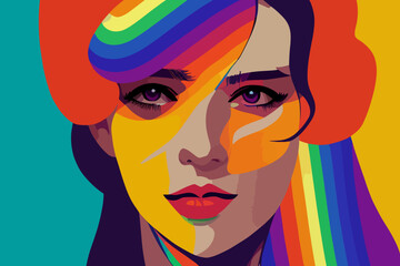 Fototapeta premium Lgbtq+ pride and tolerance girl straight look, rainbow
