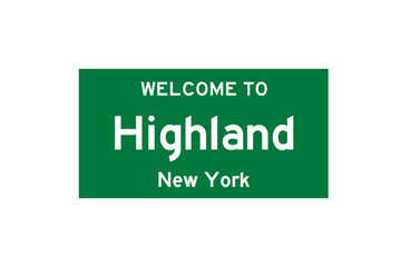 Highland, New York, USA. City limit sign on transparent background. 