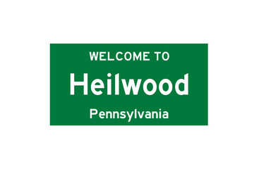 Heilwood, Pennsylvania, USA. City limit sign on transparent background. 