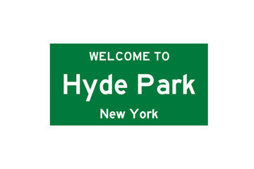 Hyde Park, New York, USA. City limit sign on transparent background. 