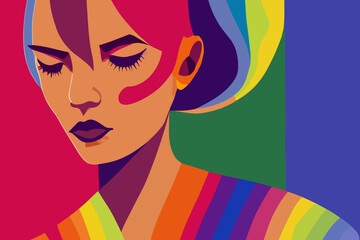 Lgbtq+ pride and tolerance girl closed eyes, rainbow