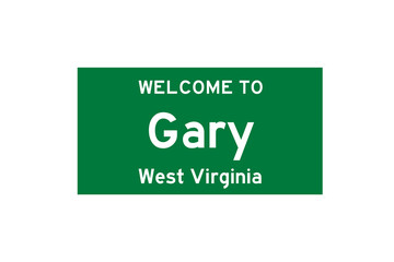 Gary, West Virginia, USA. City limit sign on transparent background. 