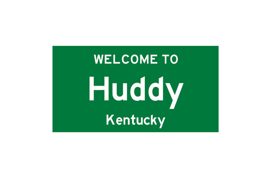 Huddy, Kentucky, USA. City limit sign on transparent background. 