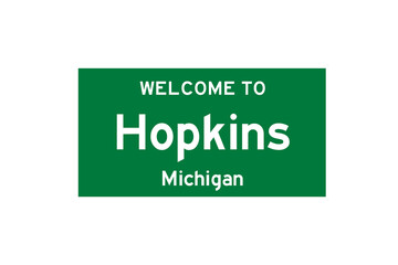 Hopkins, Michigan, USA. City limit sign on transparent background. 