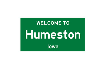 Humeston, Iowa, USA. City limit sign on transparent background. 