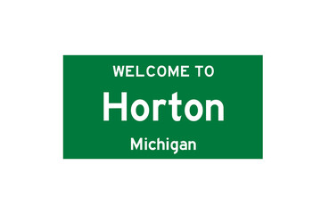 Horton, Michigan, USA. City limit sign on transparent background. 