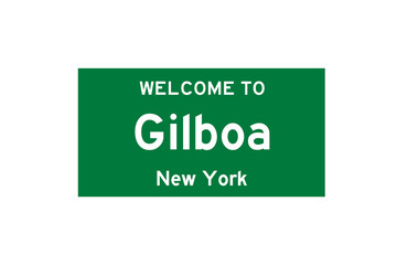 Gilboa, New York, USA. City limit sign on transparent background. 