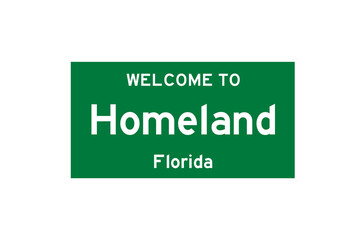 Homeland, Florida, USA. City limit sign on transparent background. 
