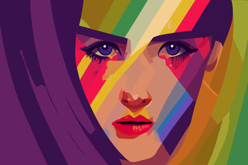 Lgbtq+ pride and tolerance girl straight look, rainbow