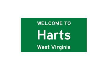 Harts, West Virginia, USA. City limit sign on transparent background. 