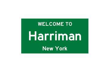 Harriman, New York, USA. City limit sign on transparent background. 