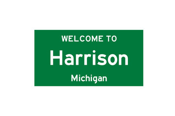 Harrison, Michigan, USA. City limit sign on transparent background. 