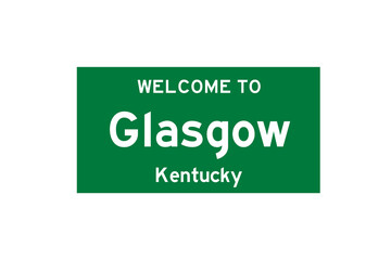 Glasgow, Kentucky, USA. City limit sign on transparent background. 