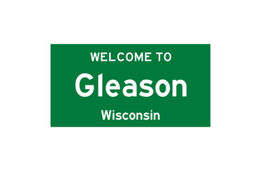 Gleason, Wisconsin, USA. City limit sign on transparent background. 
