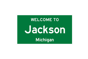 Jackson, Michigan, USA. City limit sign on transparent background. 