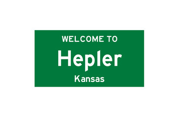 Hepler, Kansas, USA. City limit sign on transparent background. 