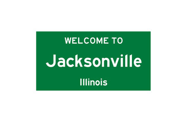 Jacksonville, Illinois, USA. City limit sign on transparent background. 