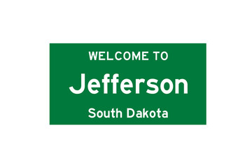 Jefferson, South Dakota, USA. City limit sign on transparent background. 