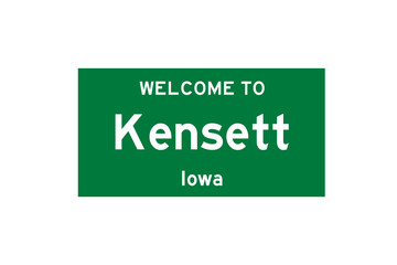 Kensett, Iowa, USA. City limit sign on transparent background. 