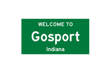 Gosport, Indiana, USA. City limit sign on transparent background. 