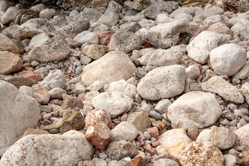 Stoney background, close-up. Stone landscape. Big pebbles for publication, poster, calendar, post, screensaver, wallpaper, post, card, banner, cover, website. High quality photo