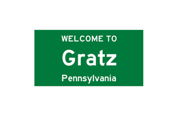 Gratz, Pennsylvania, USA. City limit sign on transparent background. 