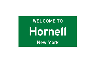 Hornell, New York, USA. City limit sign on transparent background. 