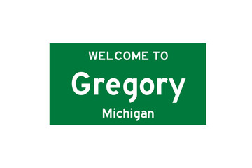 Gregory, Michigan, USA. City limit sign on transparent background. 