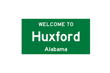 Huxford, Alabama, USA. City limit sign on transparent background. 