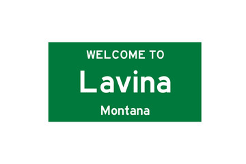 Lavina, Montana, USA. City limit sign on transparent background. 