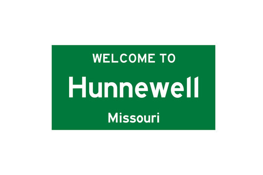 Hunnewell, Missouri, USA. City limit sign on transparent background. 
